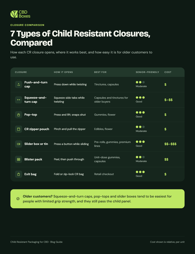 7 types of child resistant closures compared